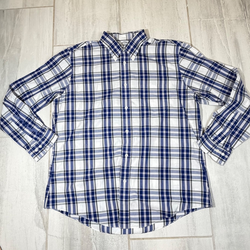 Brooks Brothers Regent XL Blue White Plaid Non-Iron Cotton Button Down Shirt